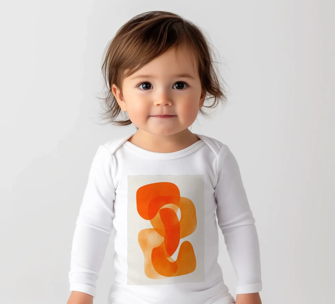 Abstract Orange Flow I long-sleeve baby romper by Clara August