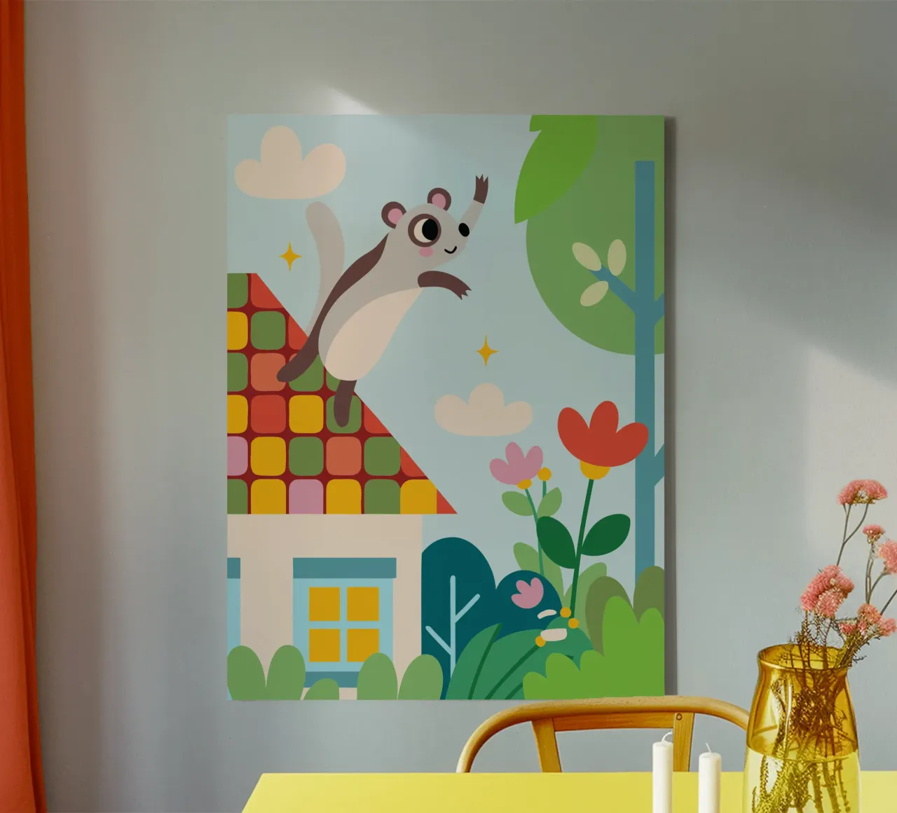 Das Eichhörnchen springt Leinwand mit Schattenfugenrahmen von CUTE ANIMALS