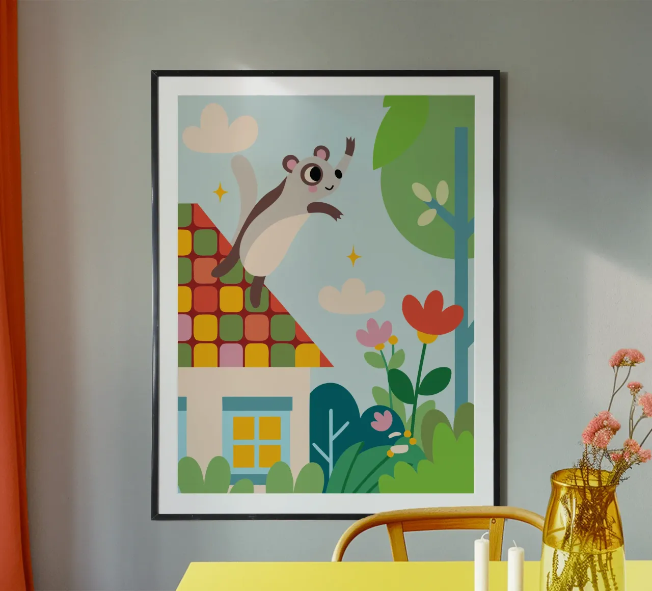 Lo scoiattolo salta poster con telaio in alluminio da CUTE ANIMALS