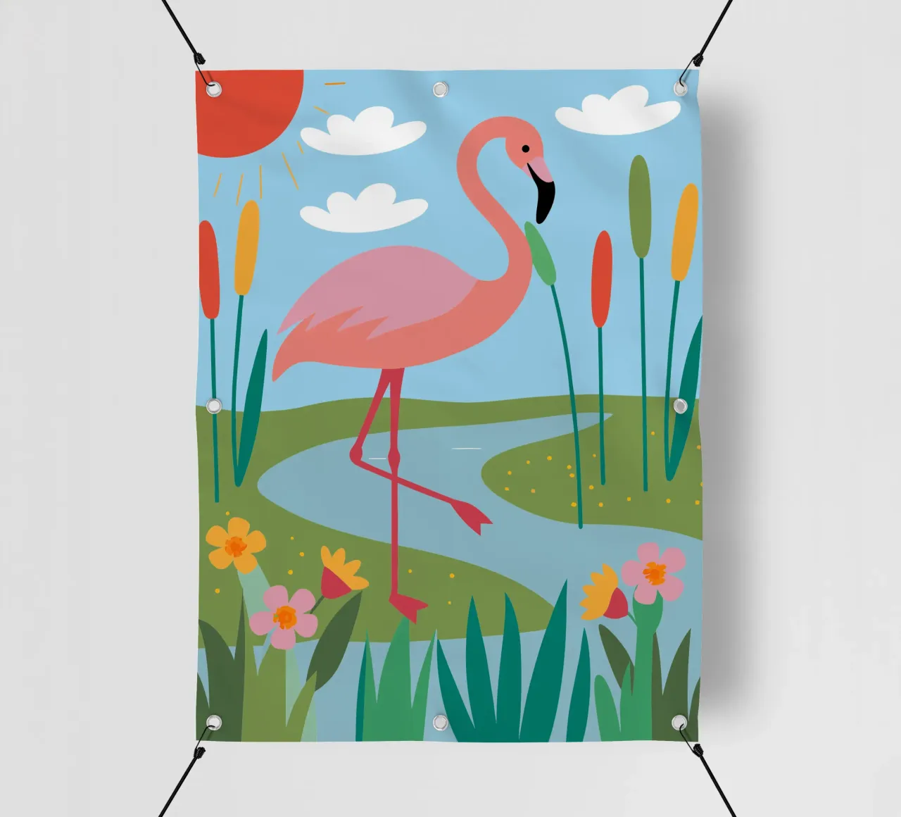 Fenicottero in riva al fiume telo in pvc da CUTE ANIMALS