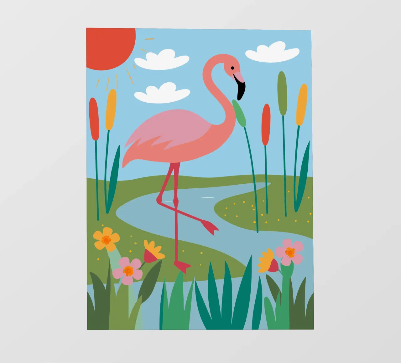 Fenicottero in riva al fiume telo in pvc da CUTE ANIMALS