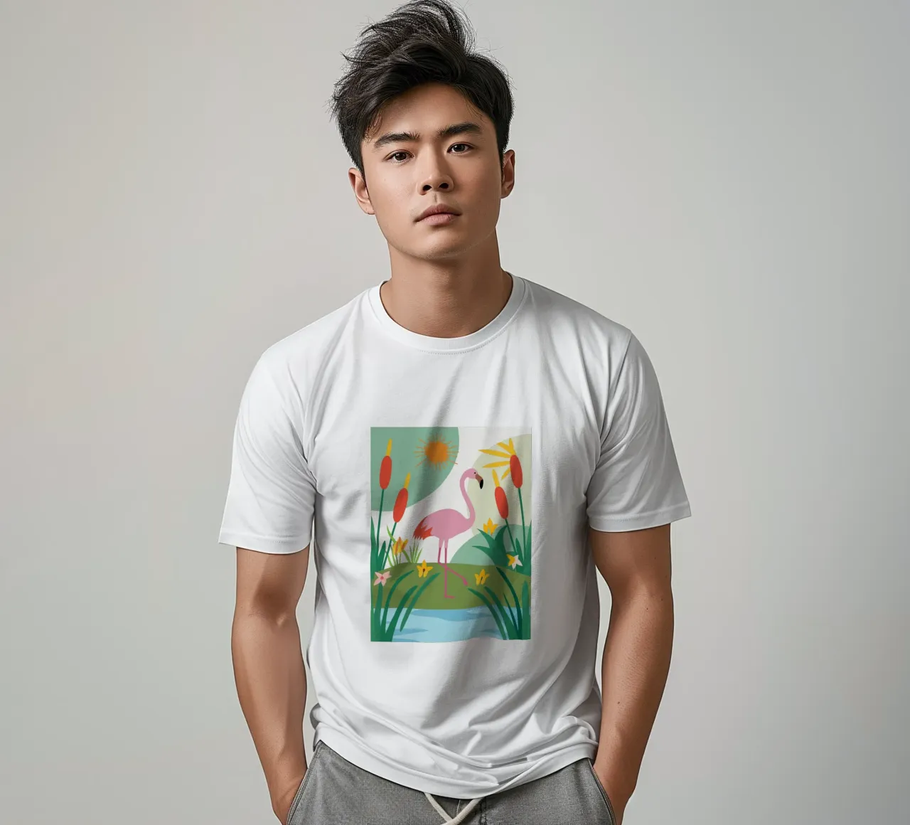 Fenicottero in riva al fiume t-shirt da CUTE ANIMALS