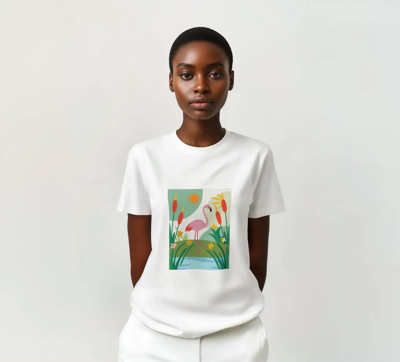 Fenicottero in riva al fiume t-shirt da CUTE ANIMALS