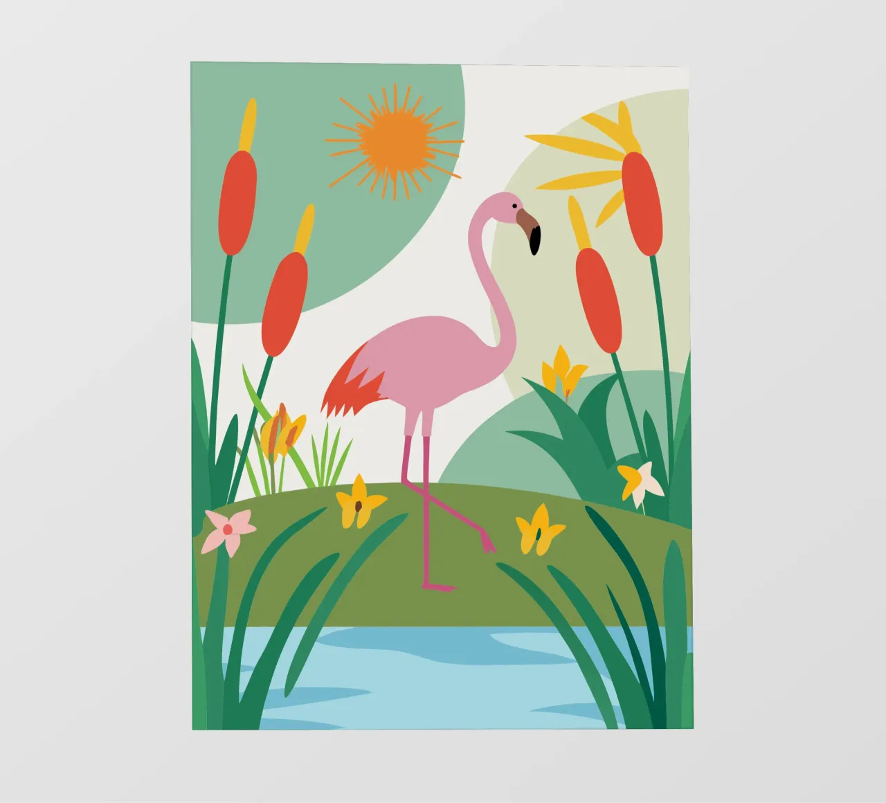 Fenicottero in riva al fiume telo in pvc da CUTE ANIMALS