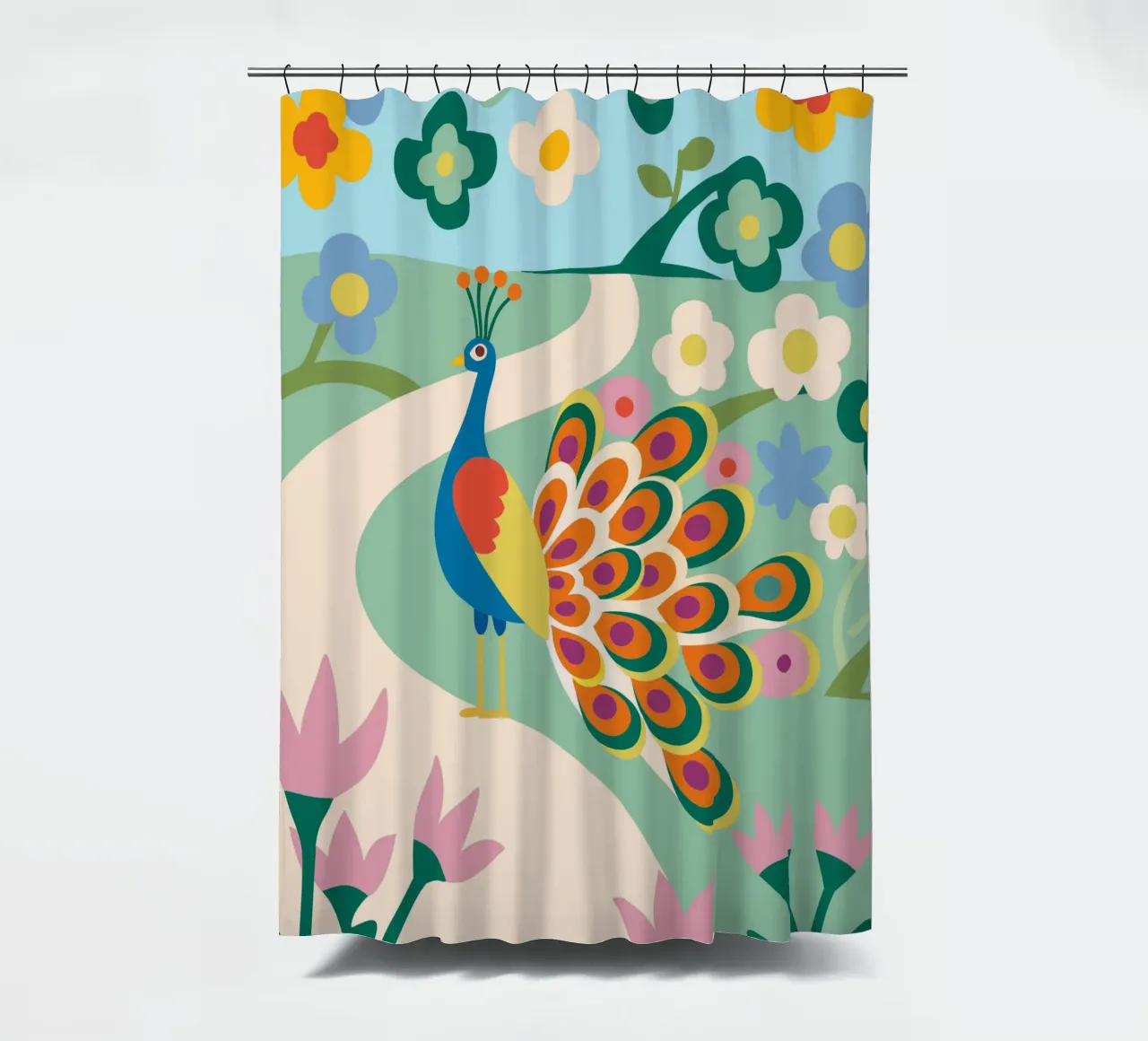Peacock shower curtain by CUTE ANIMALS