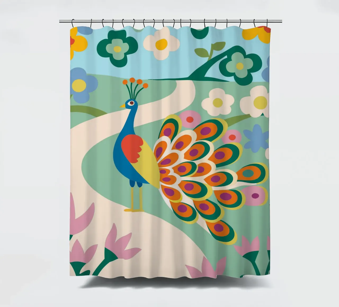 Peacock shower curtain by CUTE ANIMALS