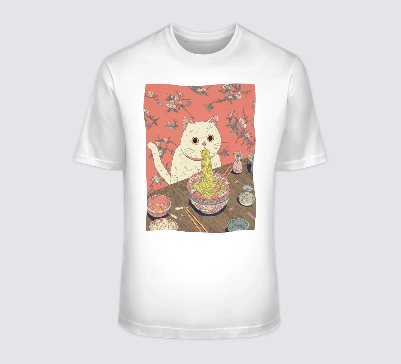 White Cat Steal Ramen Inspiration Japan Foodie and Kitchen t-shirt by Kaji