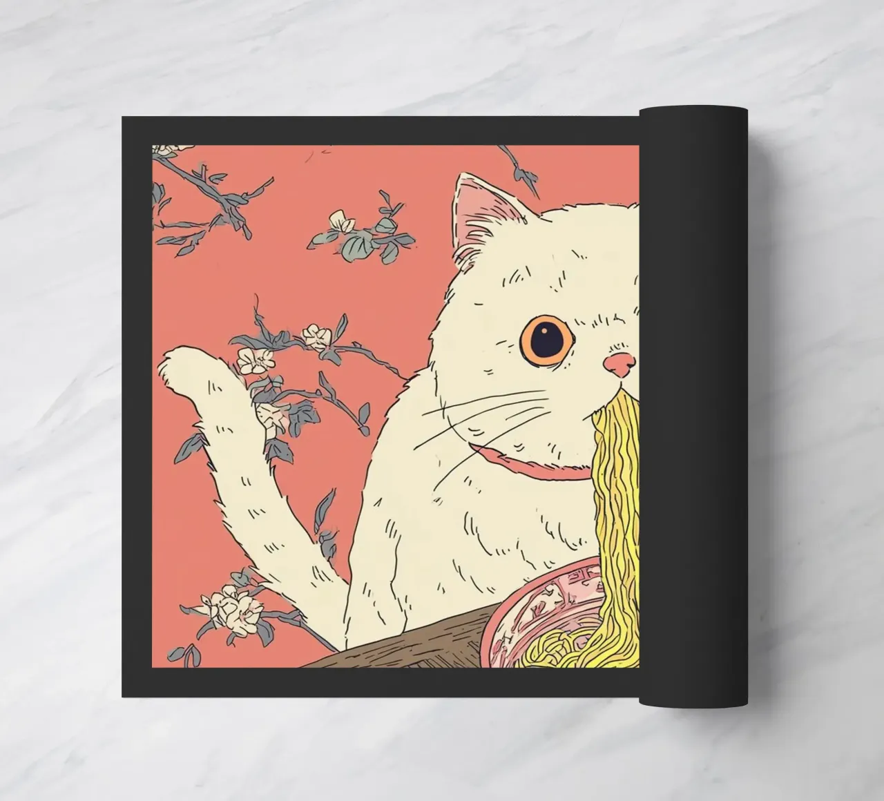 Gatto bianco ruba il ramen Ispirazione Giappone Foodie e cucina zerbino da Kaji