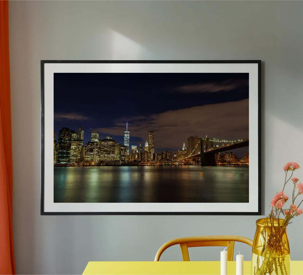 City Lights and the Brooklyn Bridge, New York poster by Wanderlust Vibes