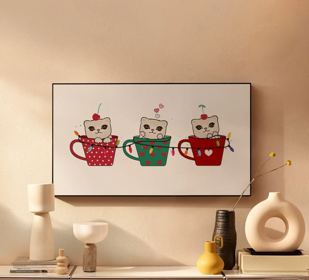 Gattini carini con tazze di caffè alluminio dibond da gulsengunel