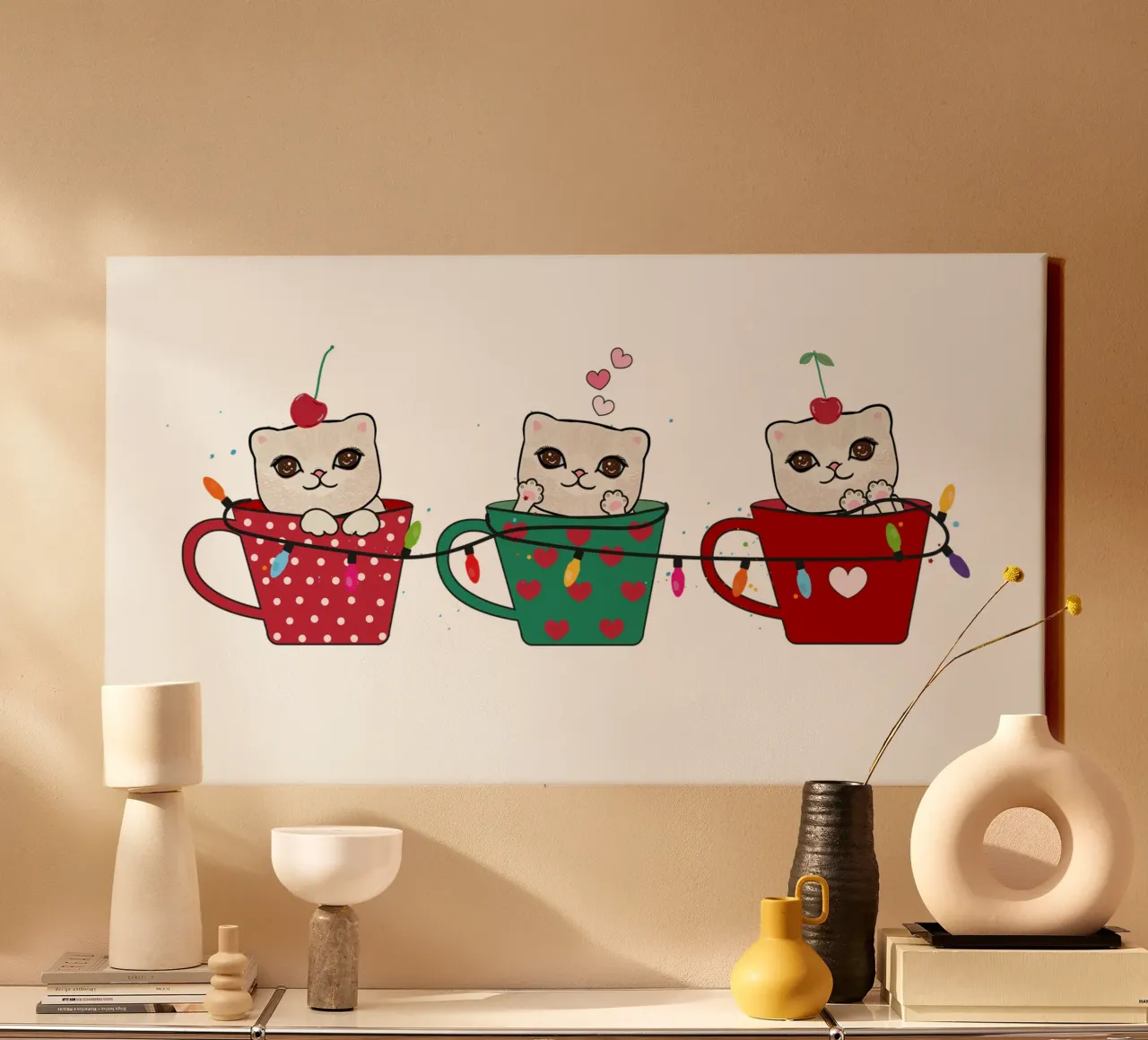 Gattini carini con tazze di caffè tela da gulsengunel