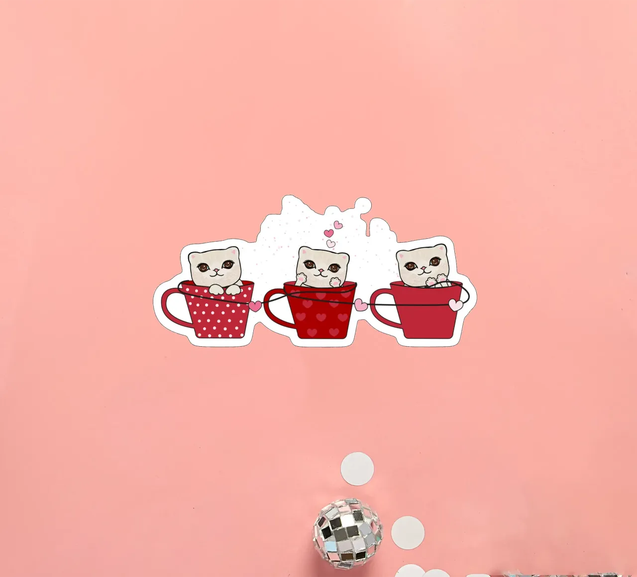 Simpatici gattini con tazze da caffè adesivo da gulsengunel