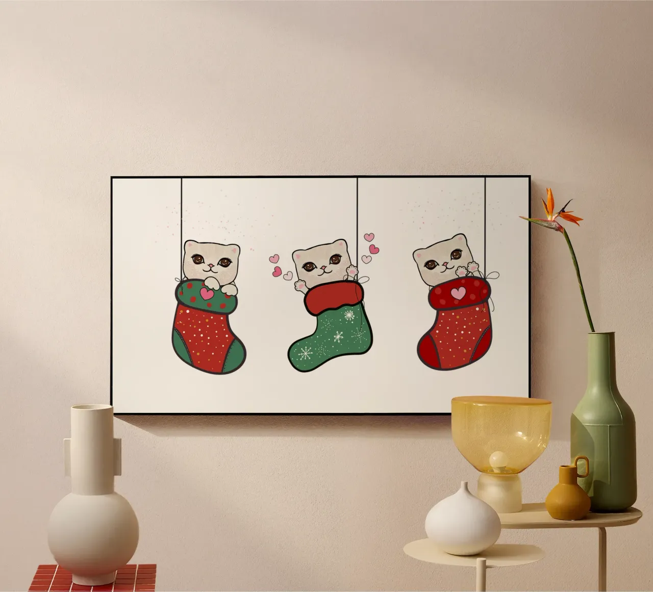 Appendere simpatici gattini con calze di Natale plexiglass da gulsengunel