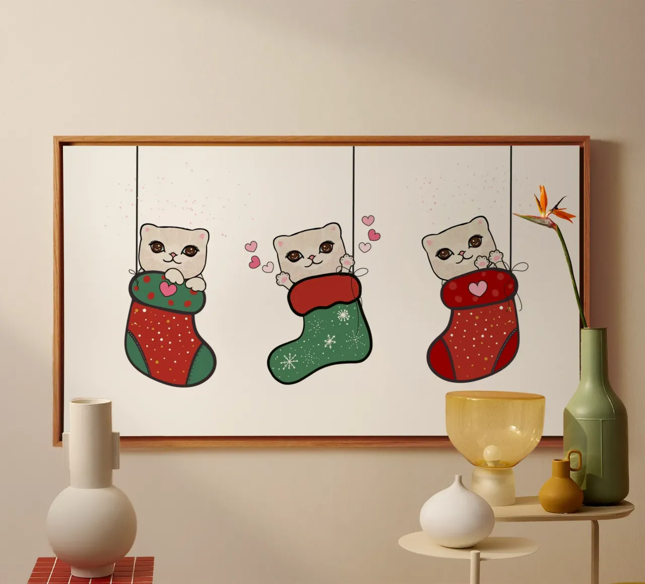 Appendere simpatici gattini con calze di Natale tela da gulsengunel