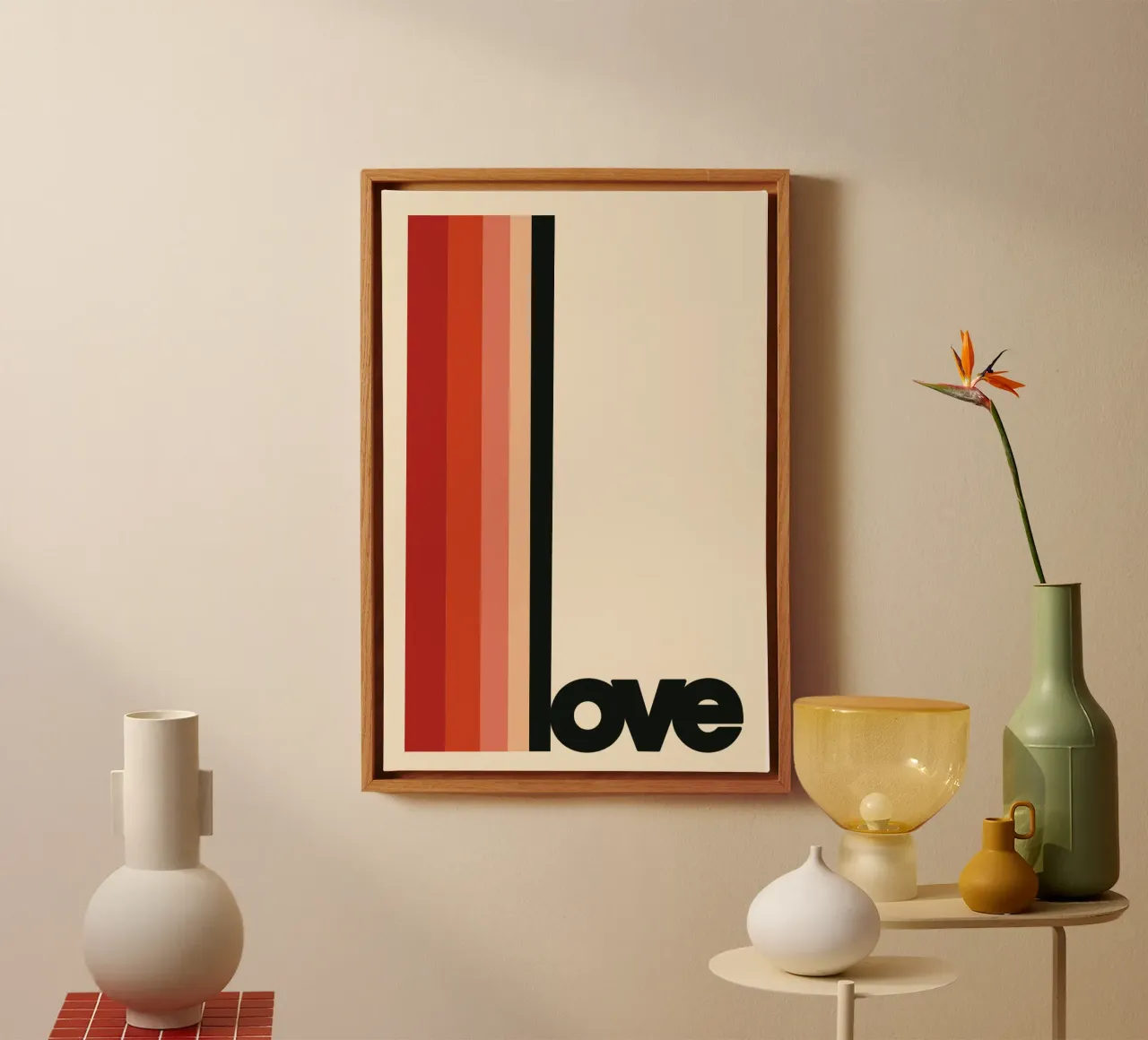 LOVE Poster - Typography print in retro colours canvas with Floater frame by SMPLE
