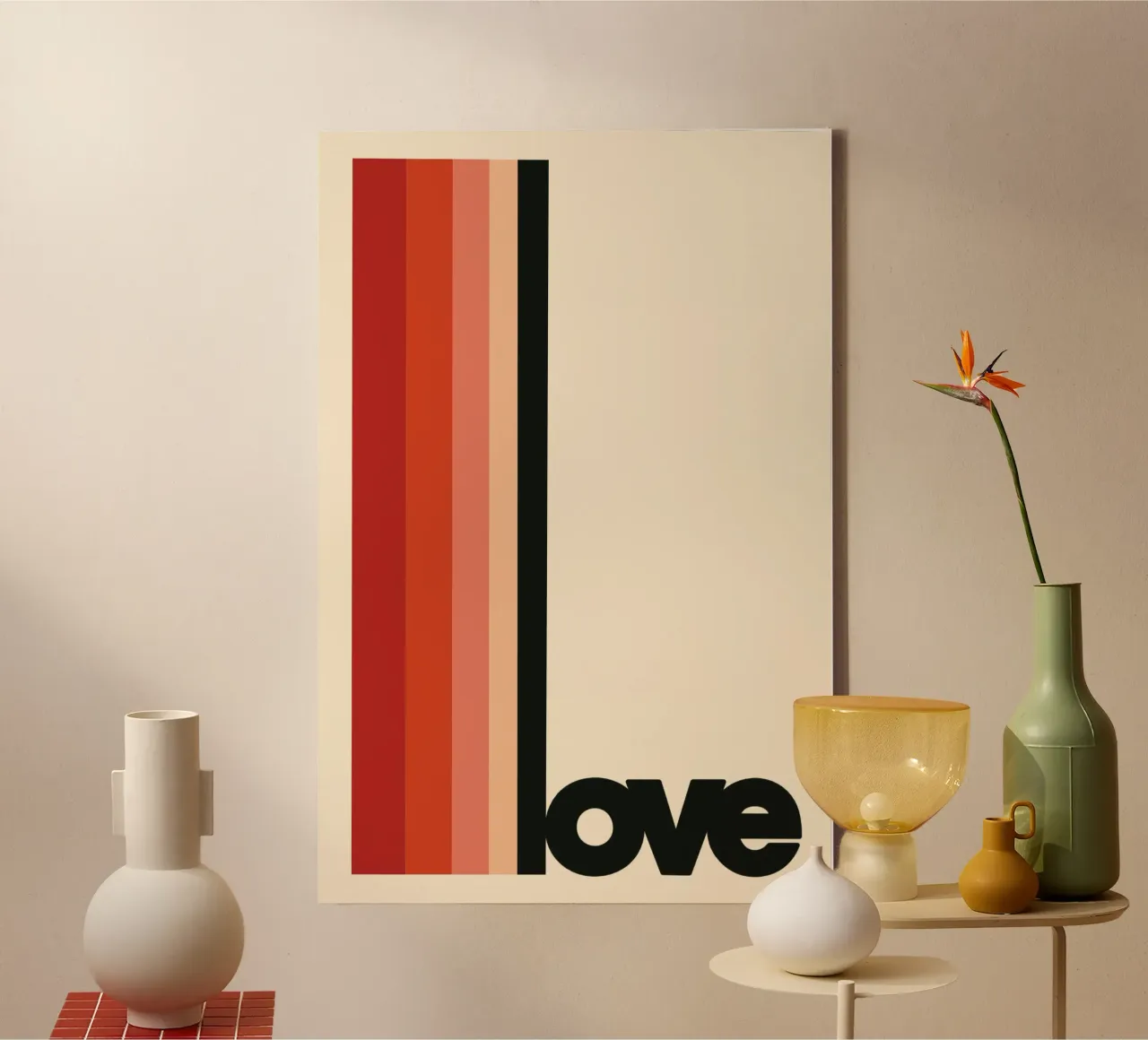 LOVE Poster - Typography print in retro colours canvas with Floater frame by SMPLE