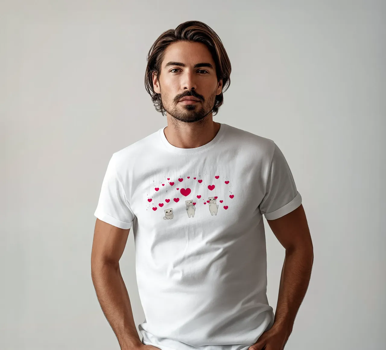 Cuori e stelle appesi con un simpatico gatto t-shirt da gulsengunel