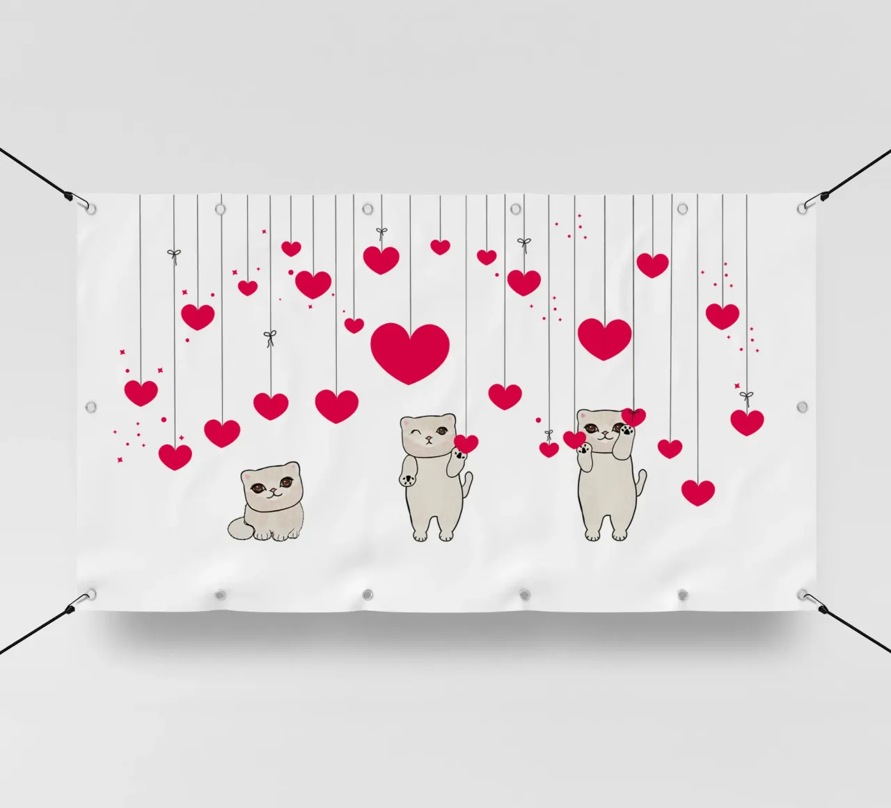 Cuori e stelle appesi con un simpatico gatto telo in pvc da gulsengunel