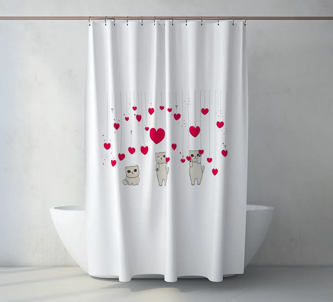 Cuori e stelle appesi con un simpatico gatto tenda da doccia da gulsengunel
