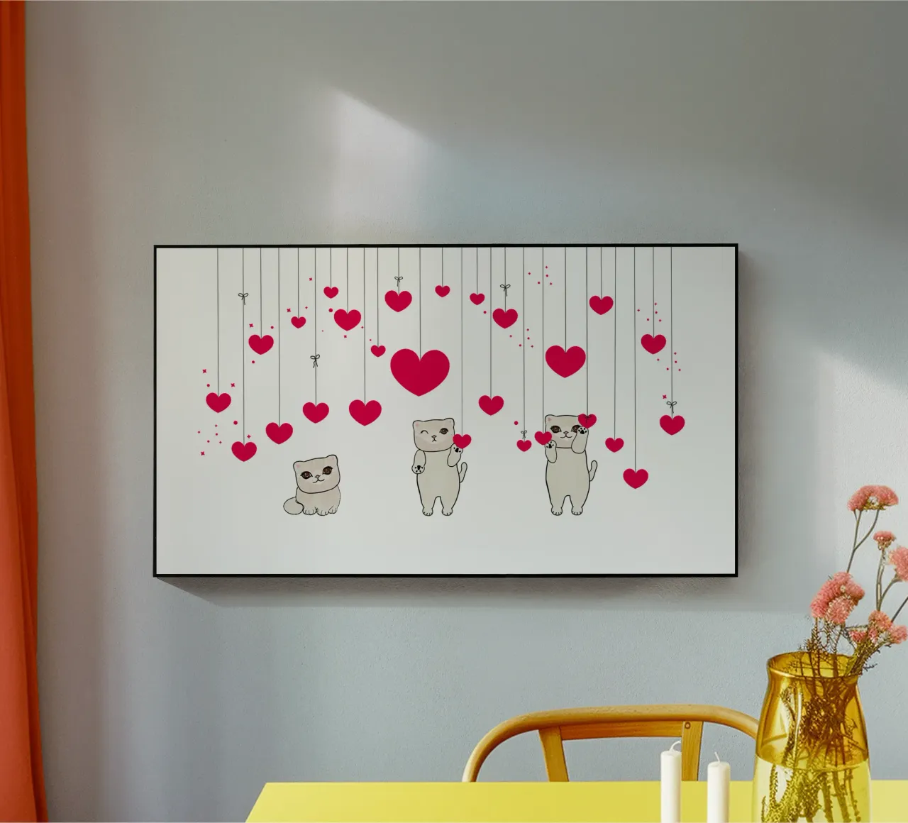 Cuori e stelle appesi con un simpatico gatto plexiglass da gulsengunel