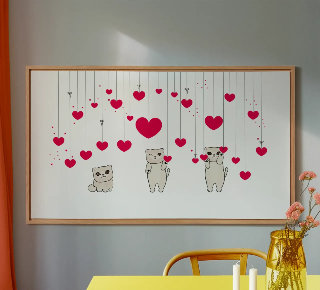 Cuori e stelle appesi con un simpatico gatto alluminio dibond da gulsengunel