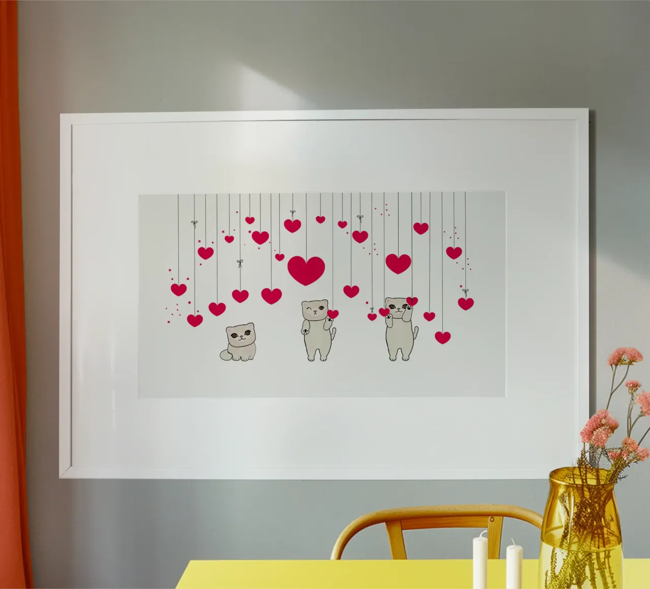 Cuori e stelle appesi con un simpatico gatto carta hahnemühle da gulsengunel