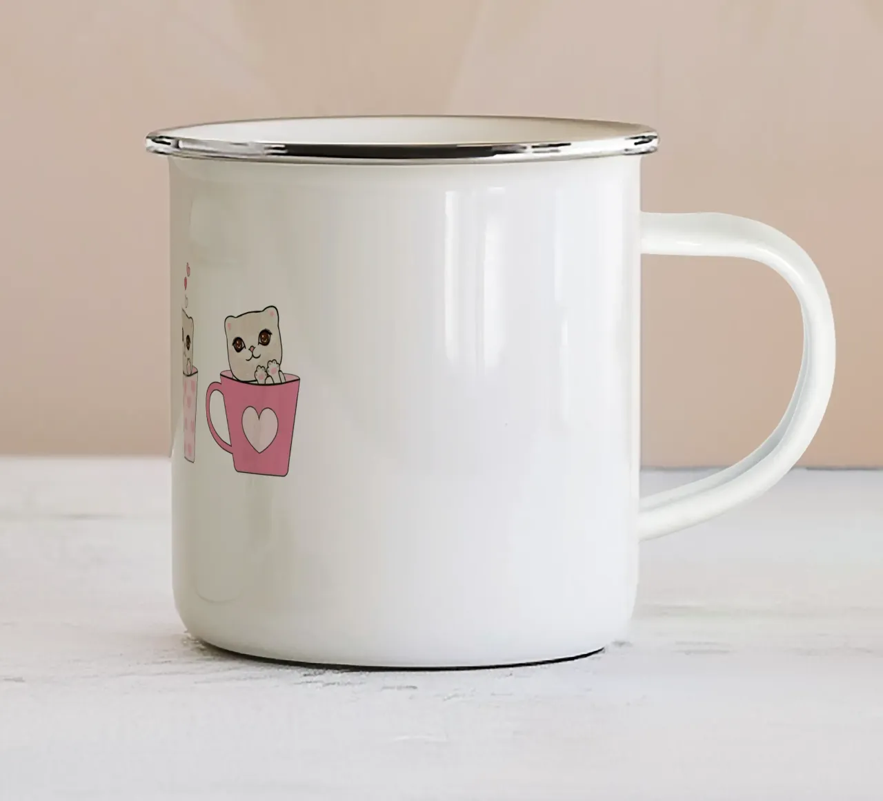 Simpatici gattini con tazze di caffè design di San Valentino tazza in smalto da gulsengunel