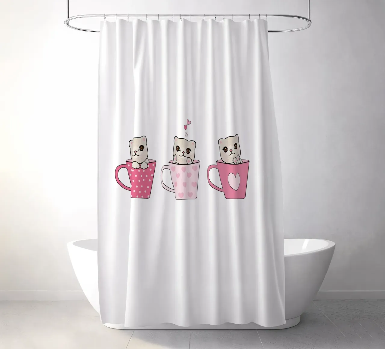 Simpatici gattini con tazze di caffè design di San Valentino tenda da doccia da gulsengunel