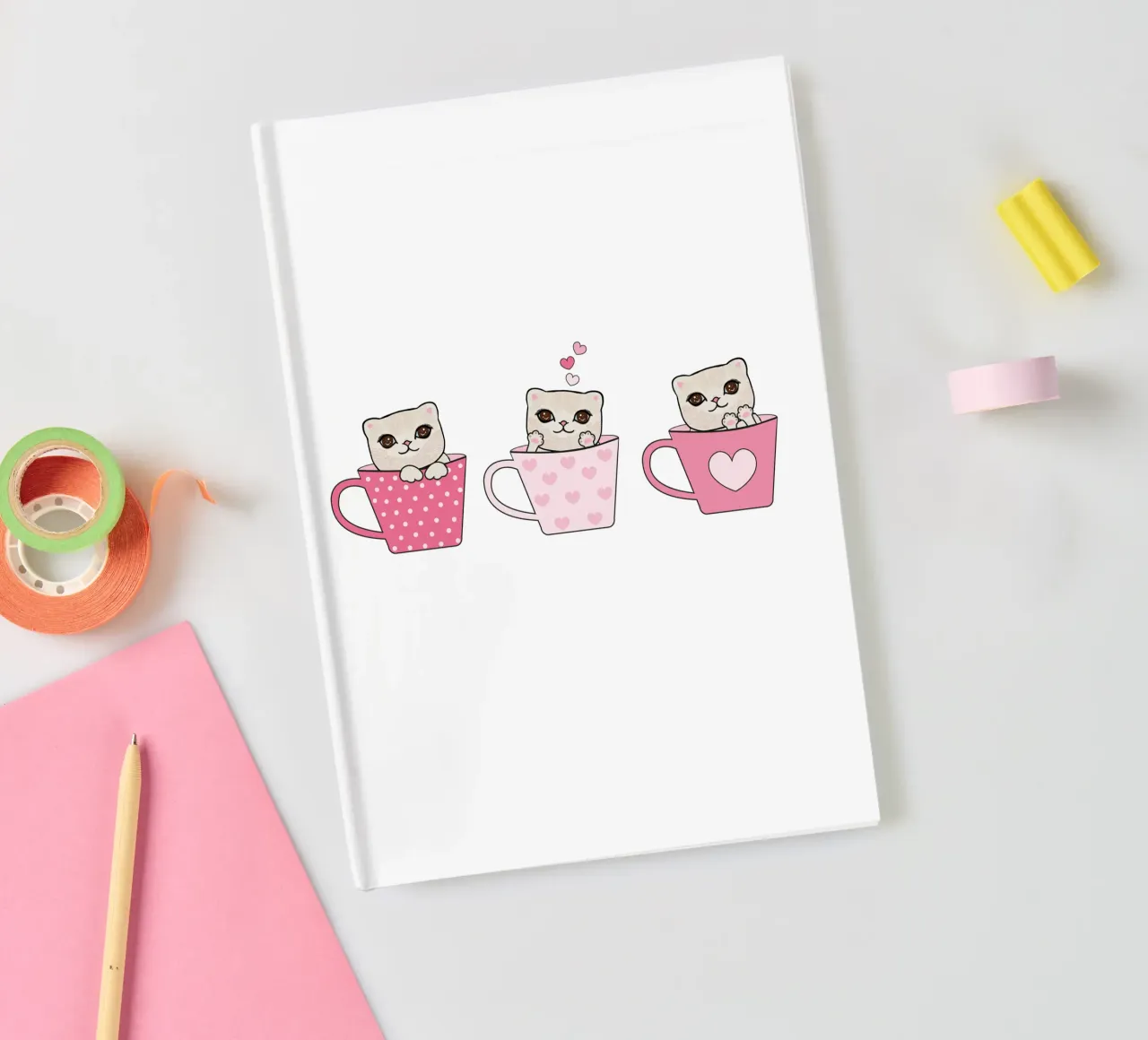 Simpatici gattini con tazze di caffè design di San Valentino diario da gulsengunel