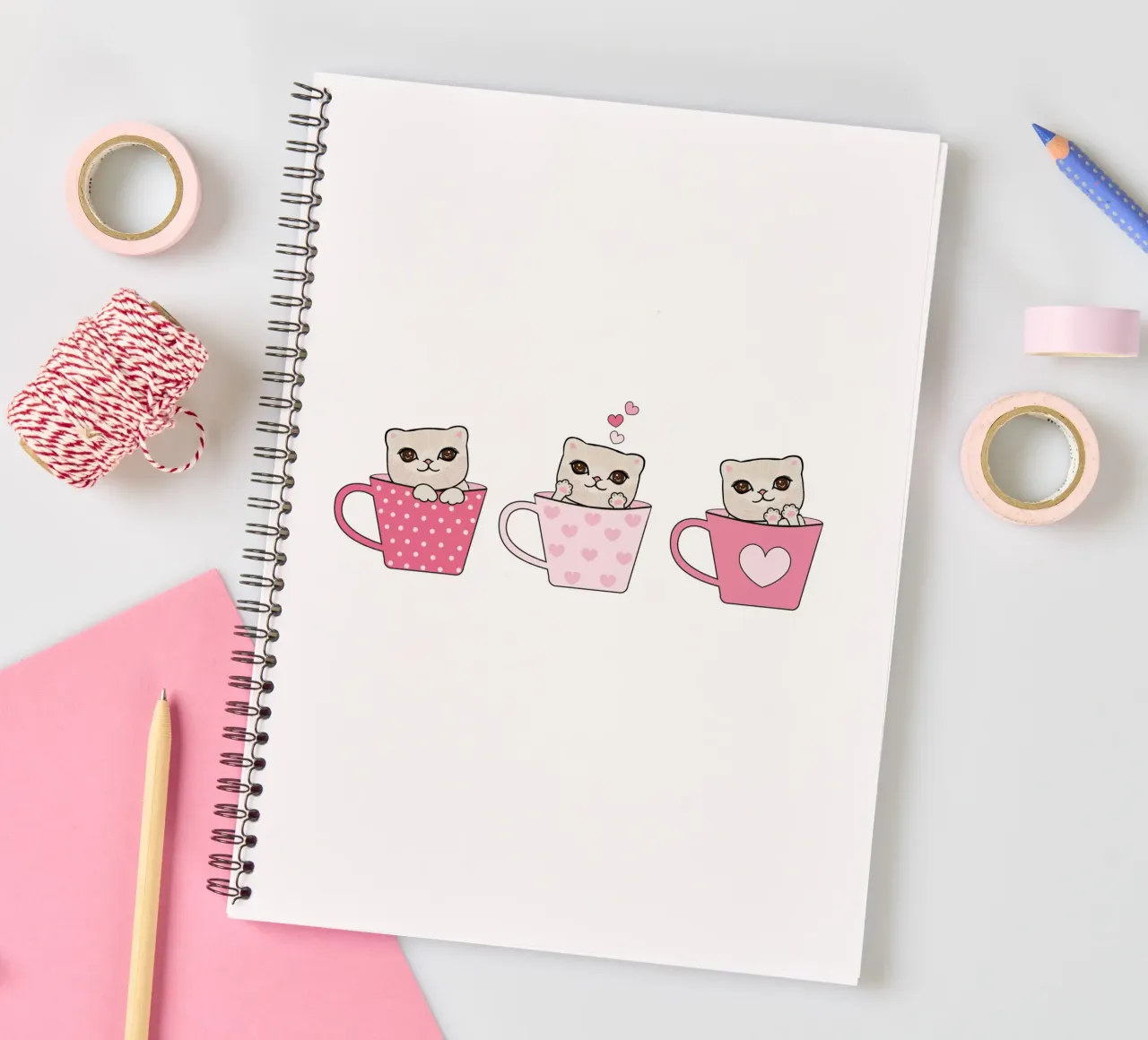 Simpatici gattini con tazze di caffè design di San Valentino diario ad anelli da gulsengunel