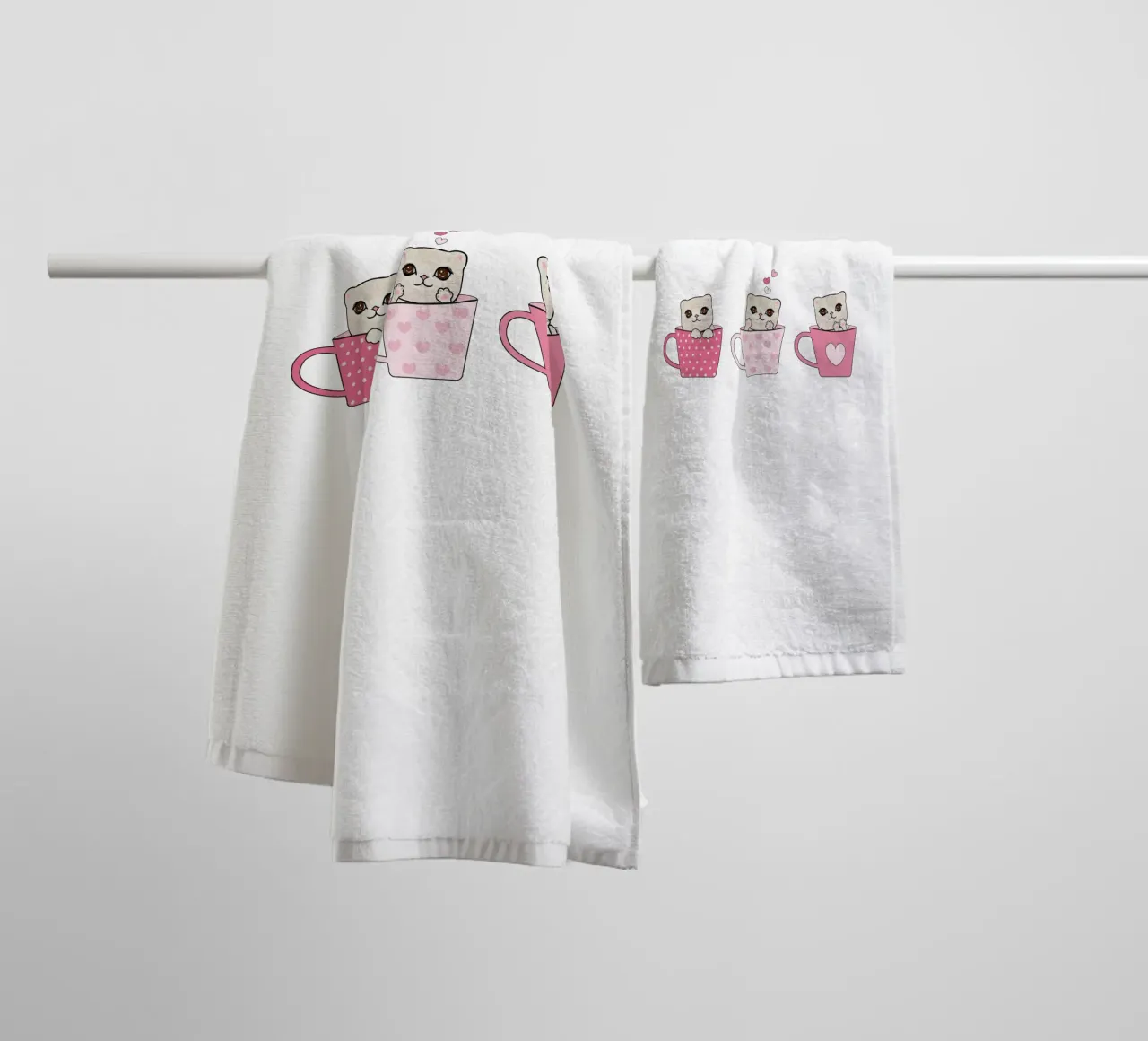 Simpatici gattini con tazze di caffè design di San Valentino asciugamano da bagno da gulsengunel