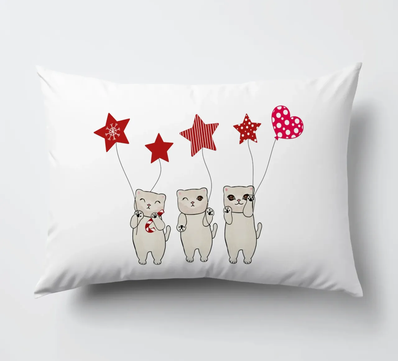 Gatti carini con palloncini a forma di cuore e stelle cuscino da gulsengunel