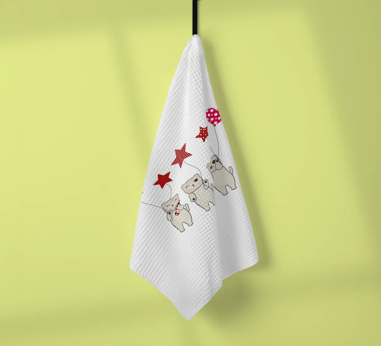 Gatti carini con palloncini a forma di cuore e stelle canovaccio da cucina da gulsengunel