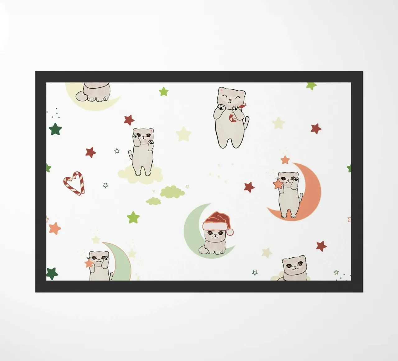 Moon and cats pattern white doormat by gulsengunel