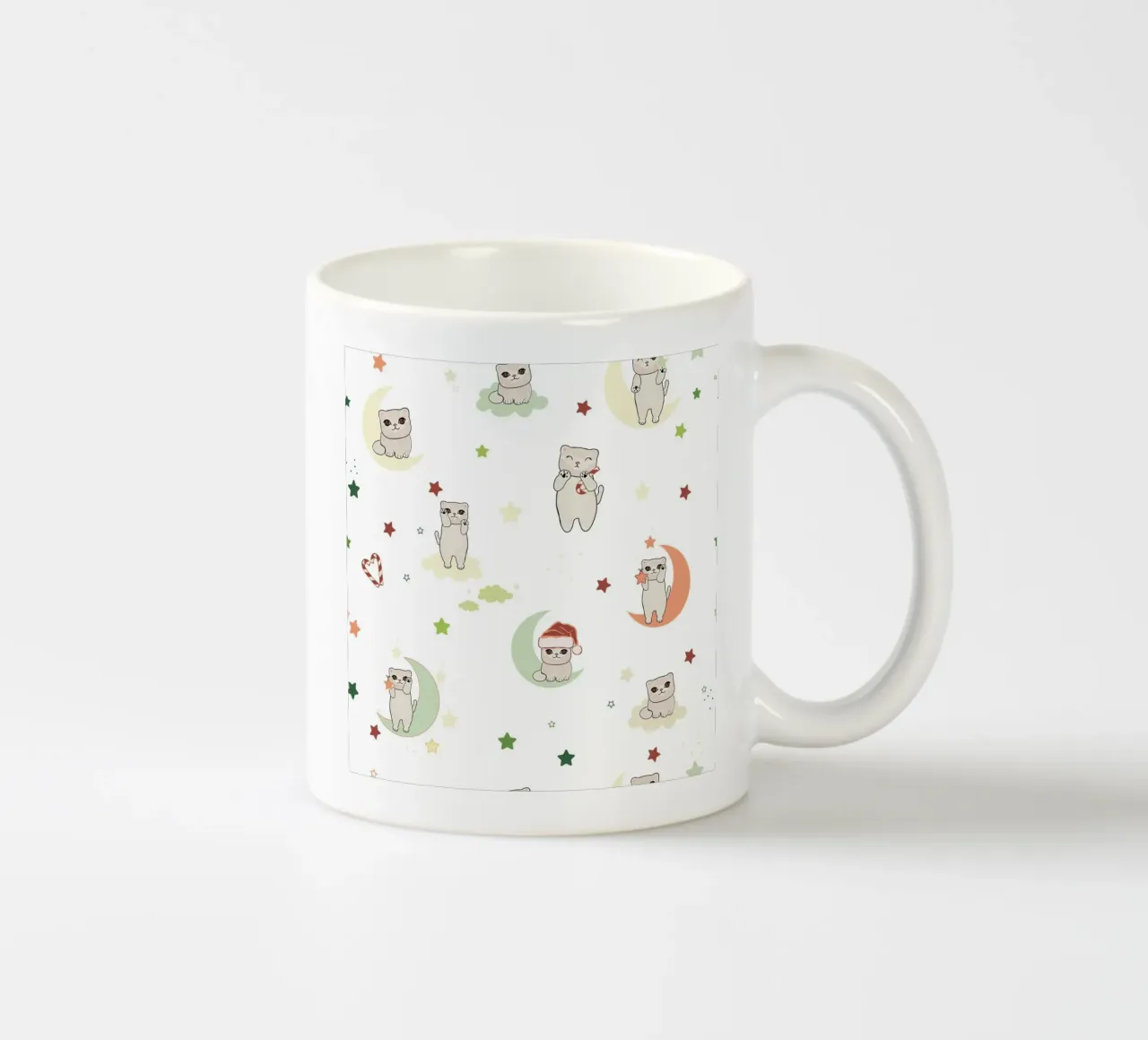 Motivo luna e gatti bianco tazza in ceramica da gulsengunel