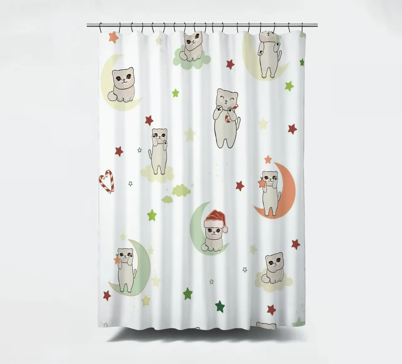 Moon and cats pattern white shower curtain by gulsengunel