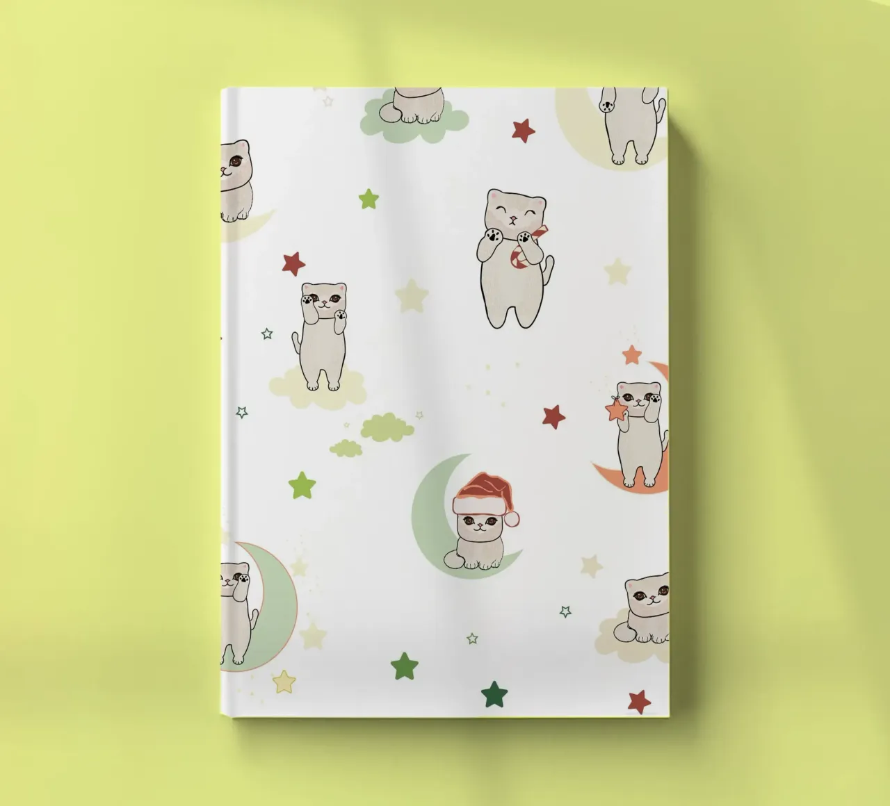 Moon and cats pattern white notebook by gulsengunel