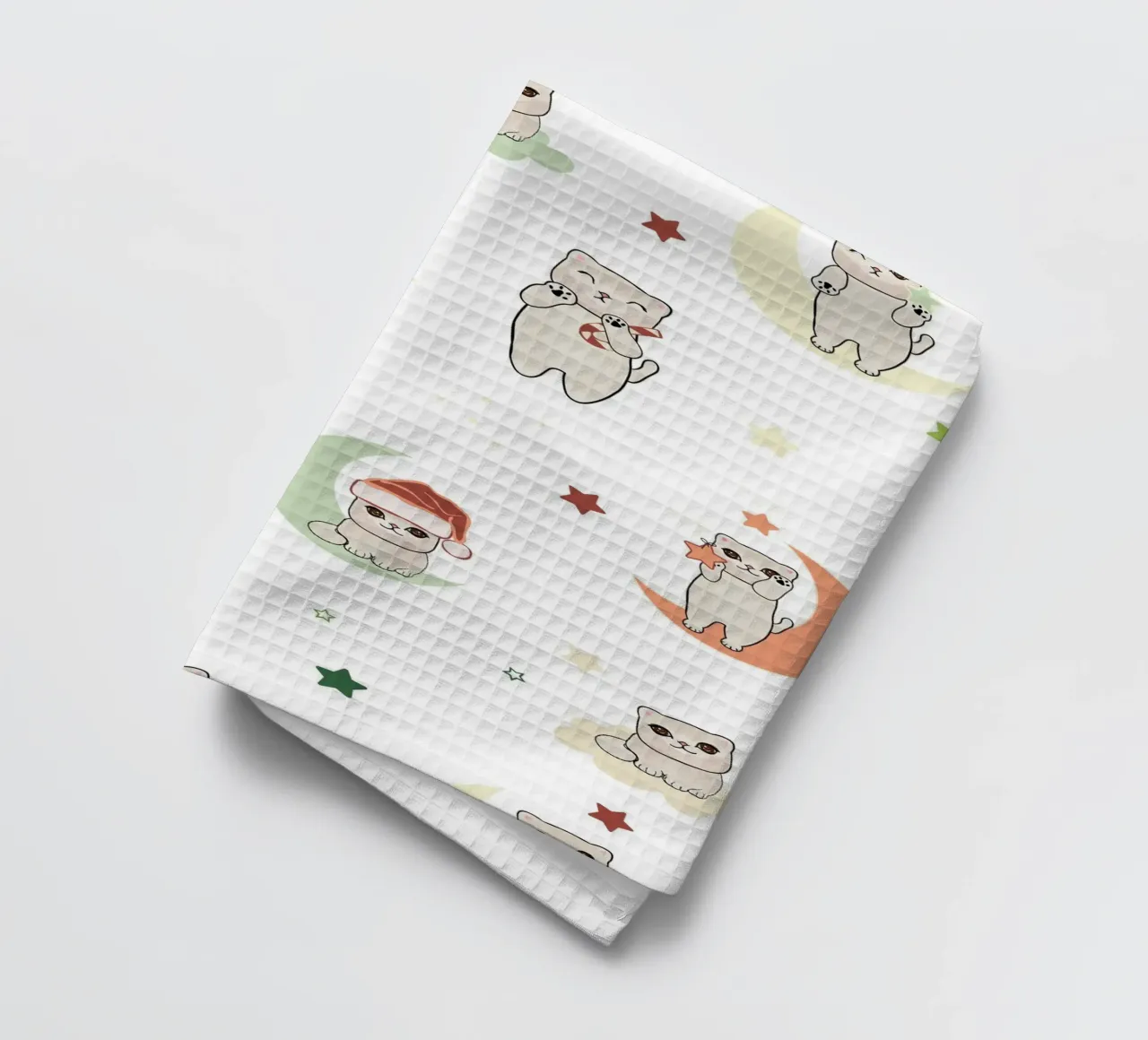 Motif lune et chats blanc torchon de gulsengunel