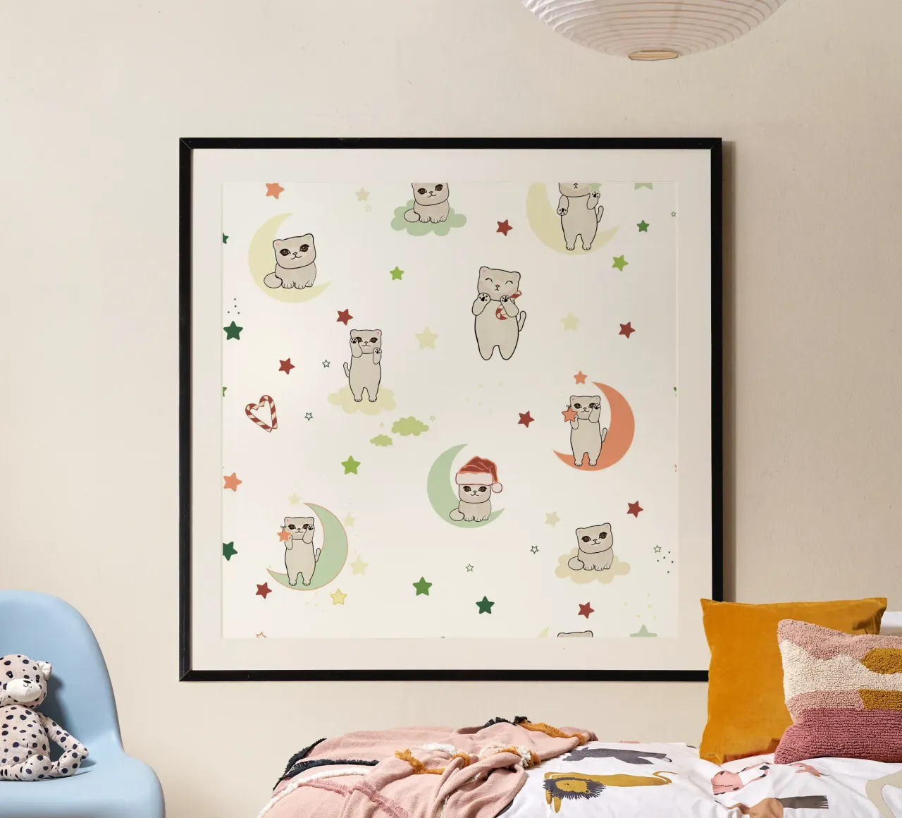 Motif lune et chats blanc poster de gulsengunel