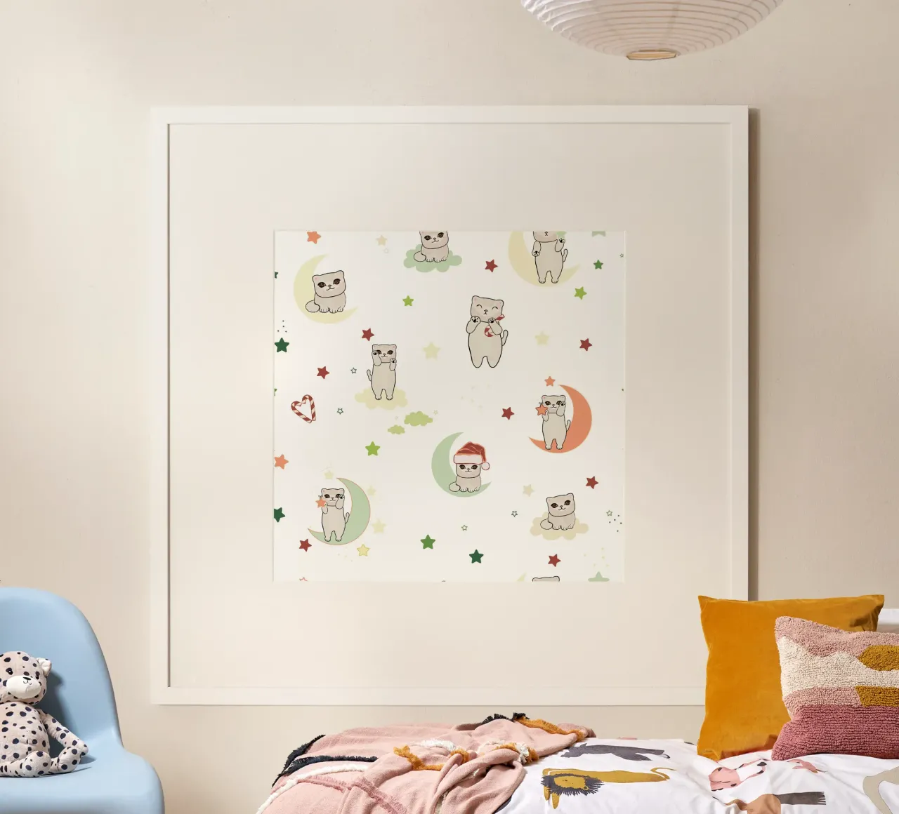 Motif lune et chats blanc poster de gulsengunel