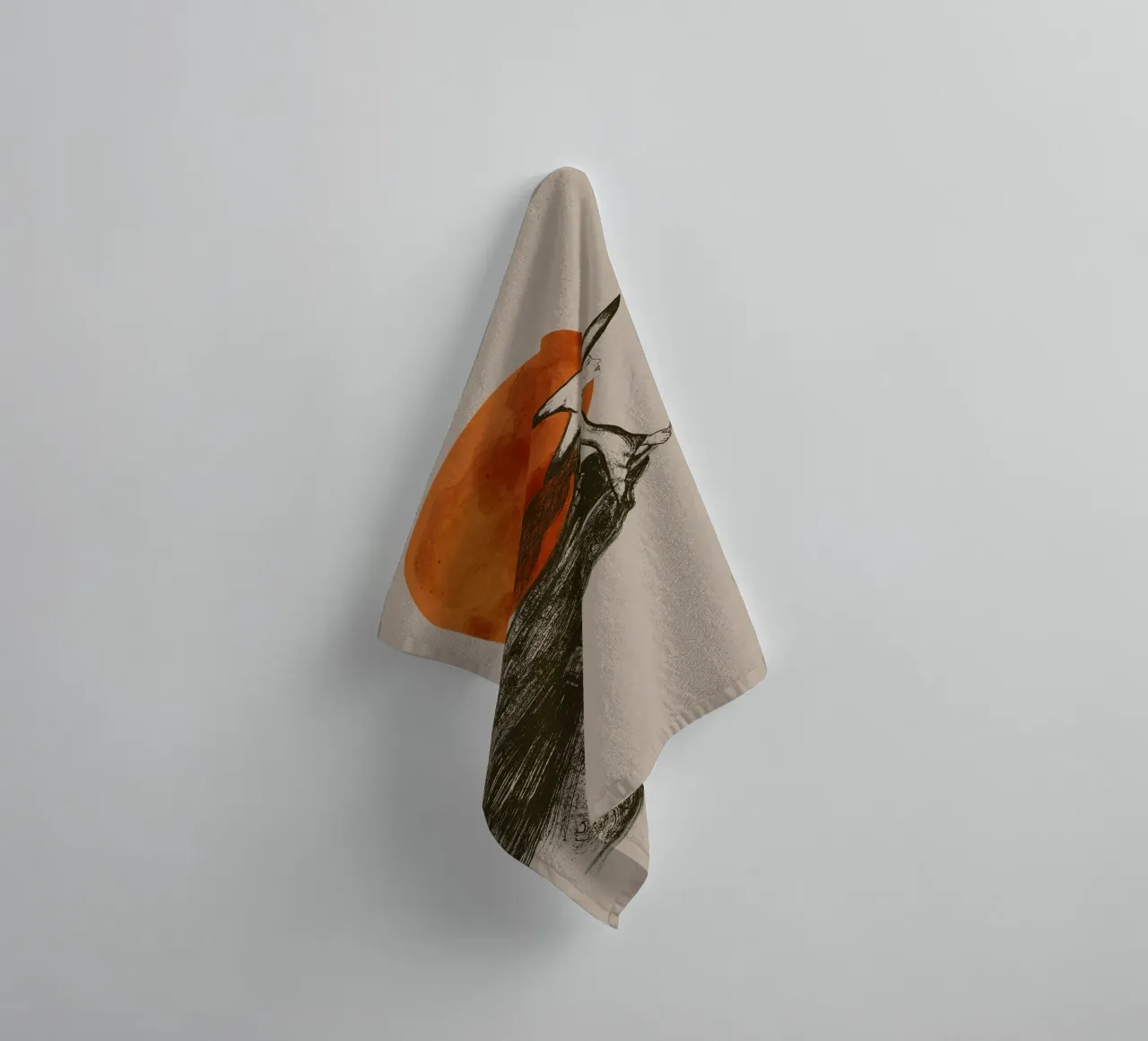 Flying witch with long hair in front of a red moon towel by Lisa Jureczko Arts Illustration