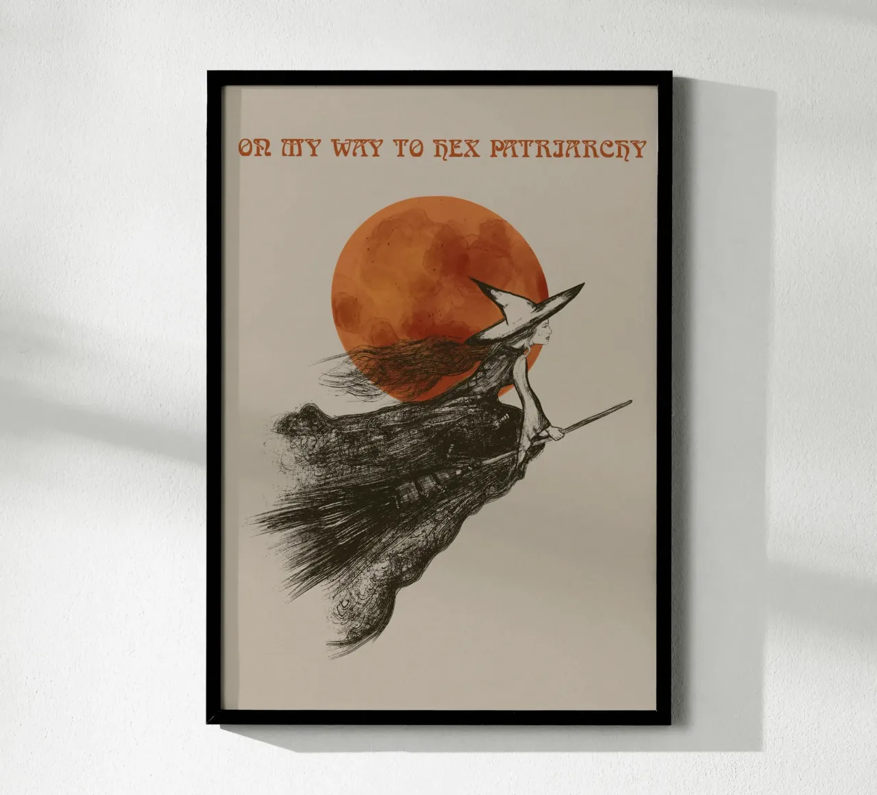 Fliegende Hexe - On my Way to hex Patriarchy poster con telaio in plastica da Lisa Jureczko Arts Illustration