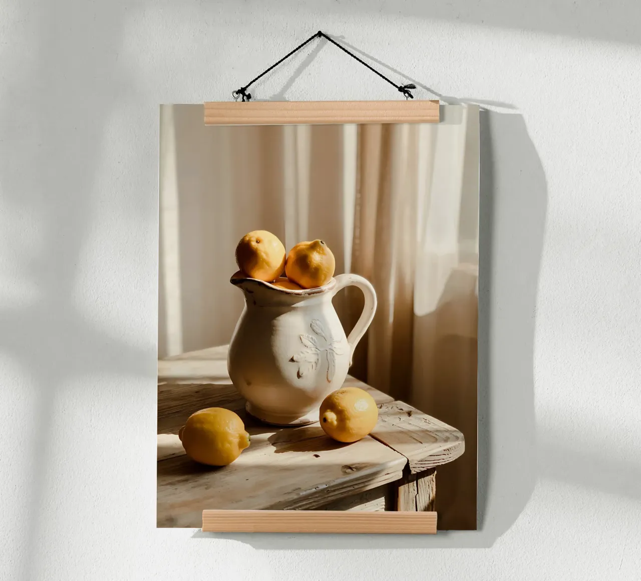 Limoni dorati in una brocca di ceramica vintage poster con telaio in legno da Casa Limon