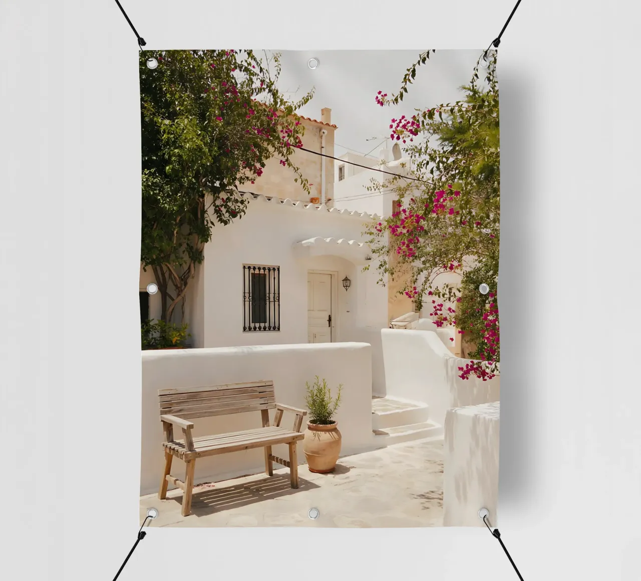 White house and sunny bougainvillea in Greece pvc cover by Casa Limon