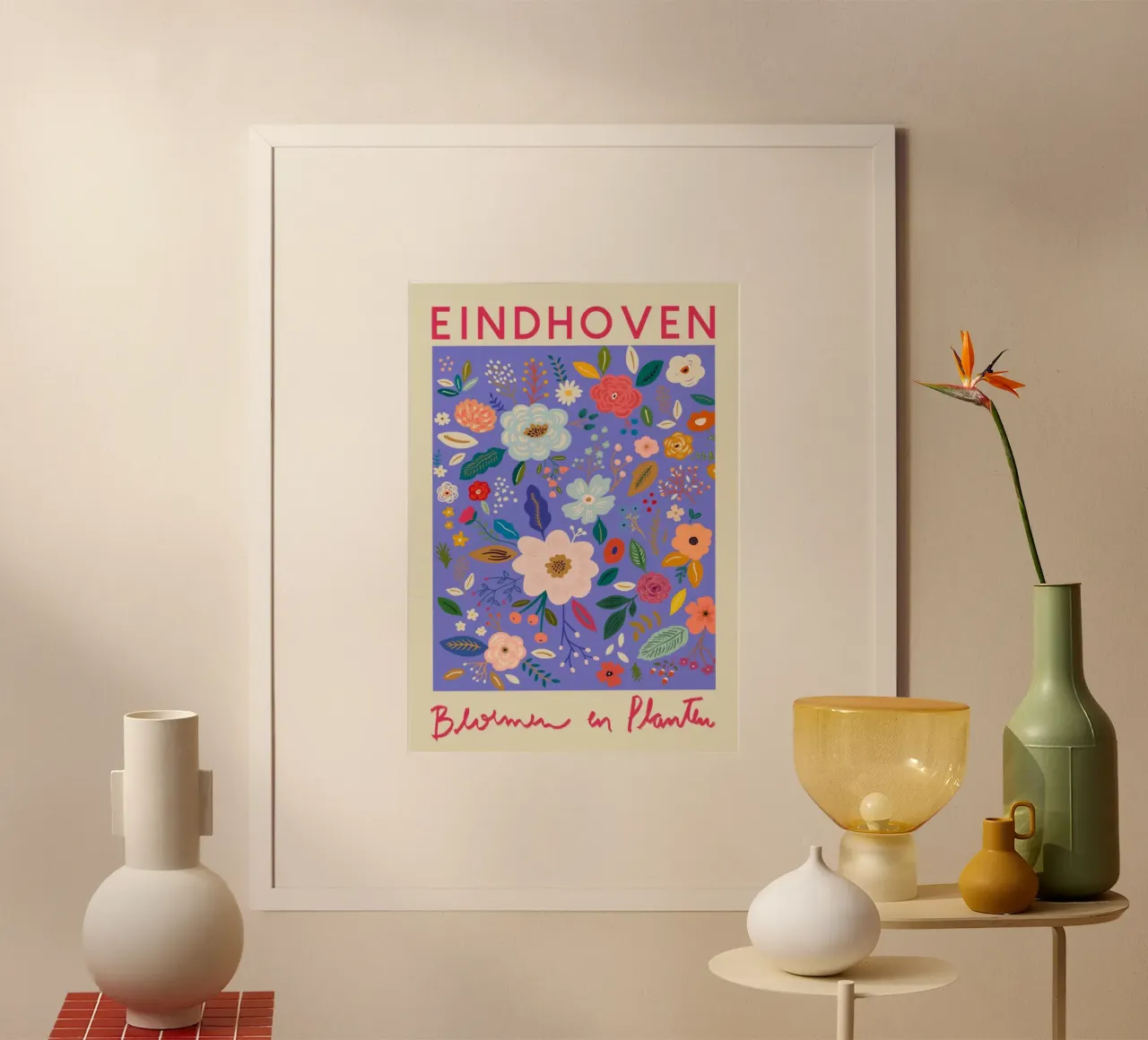 Fiori e piante di Eindhoven - Stampa giardino floreale vibrante poster con telaio in plastica da homdeco