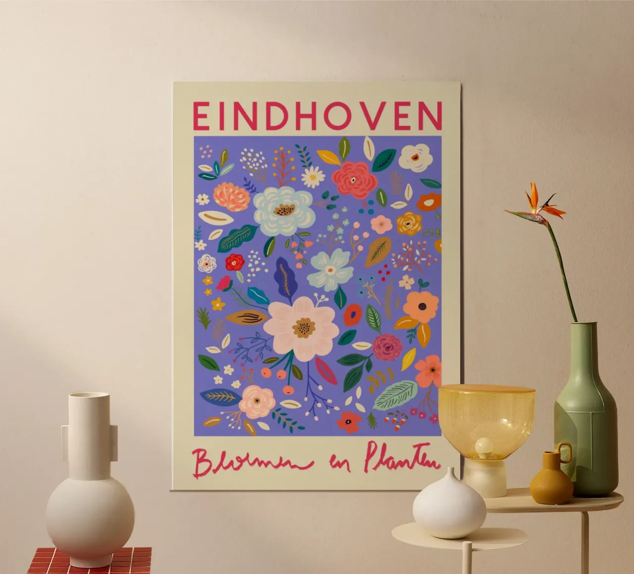 Fiori e piante di Eindhoven - Stampa giardino floreale vibrante poster con telaio in plastica da homdeco