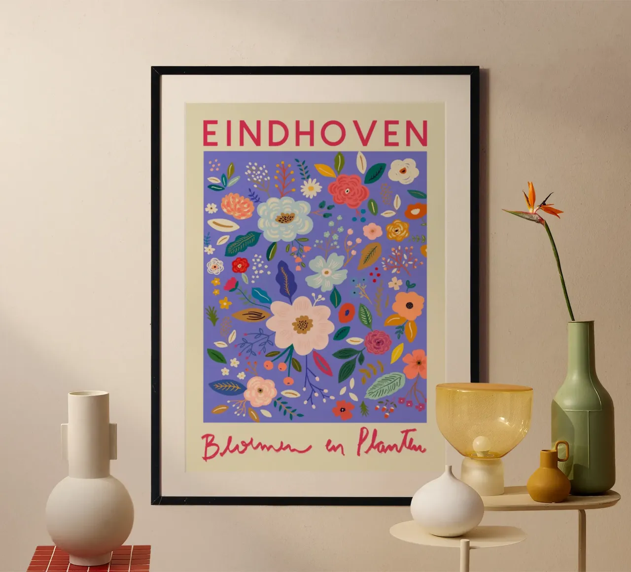 Fiori e piante di Eindhoven - Stampa giardino floreale vibrante poster con telaio in plastica da homdeco