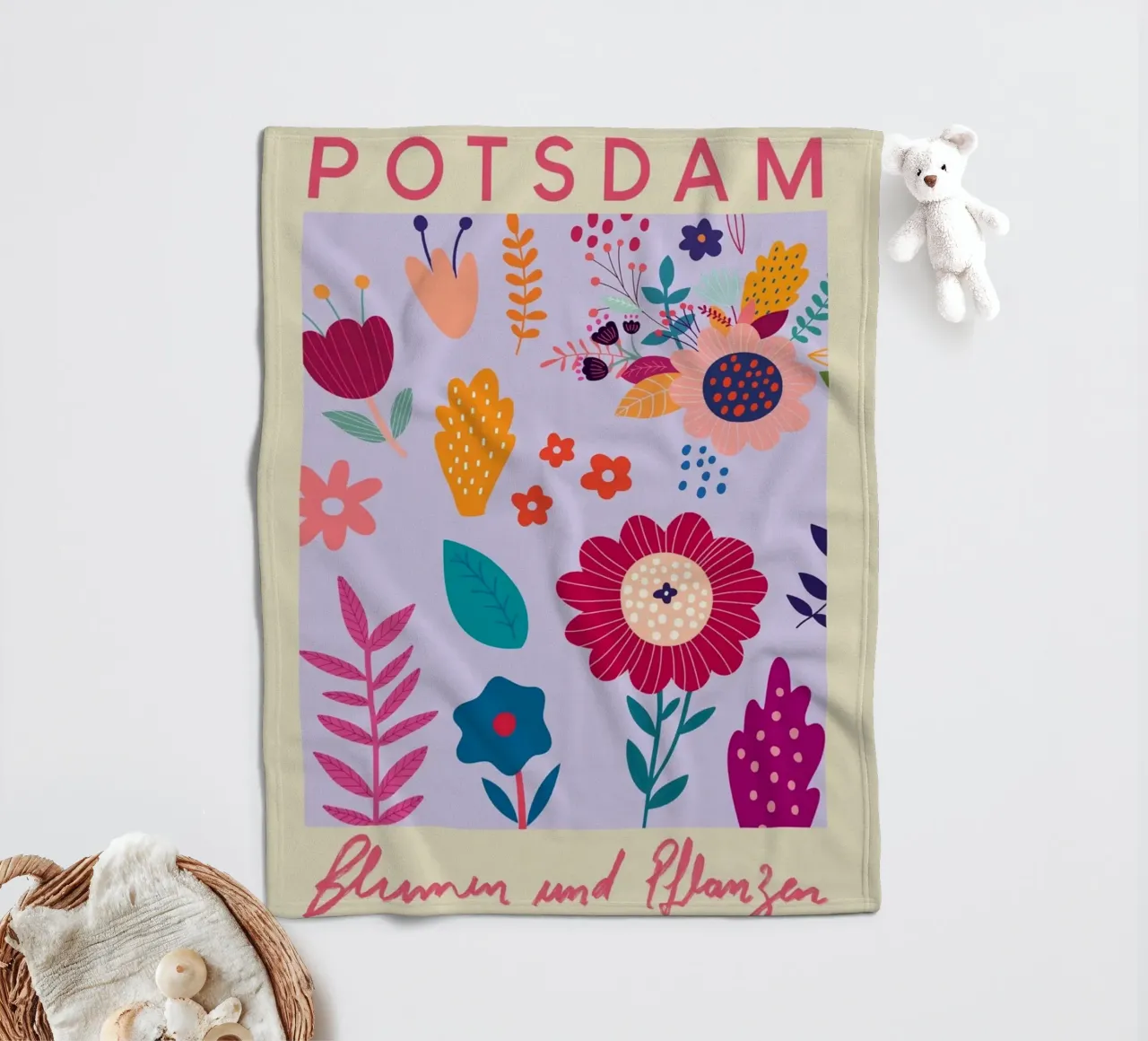 Piante e fiori di Potsdam - Stampa d'arte floreale colorata coperta in pile da homdeco