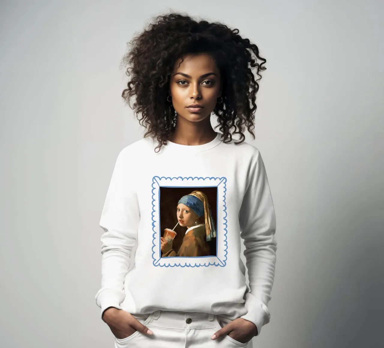 Girl with iced coffee sweatshirt by Jonas Loose