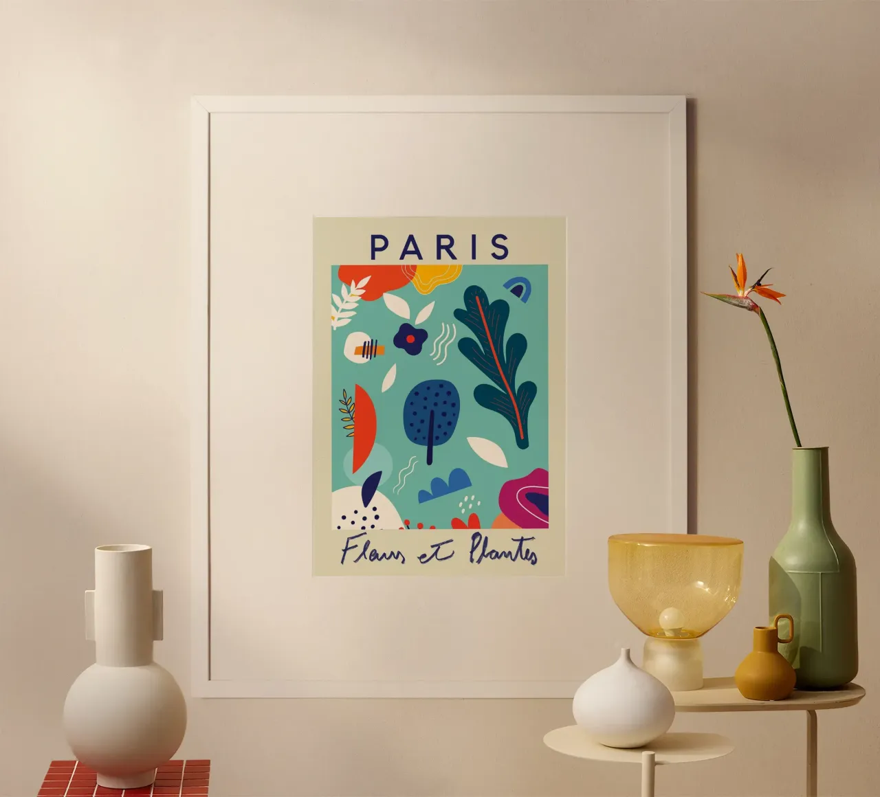 Paris Fleurs et Plantes - Póster Botánico Abstracto poster con marco de aluminio de homdeco